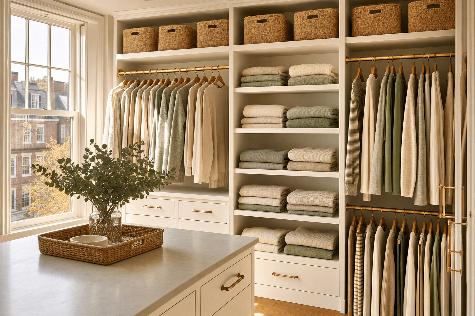 A finished walk-in closet in a Georgetown rowhouse